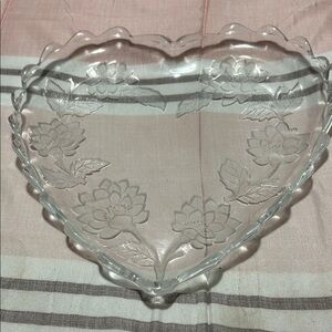 Heart-Shaped Heavy Crystal Floral Dish